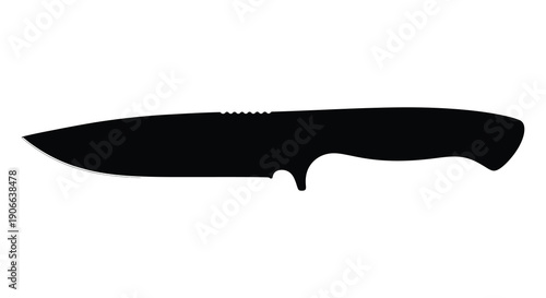 A stark black silhouette depicts a hunting knife with a curved blade and distinctive handle design silhouette high quality professional detailed