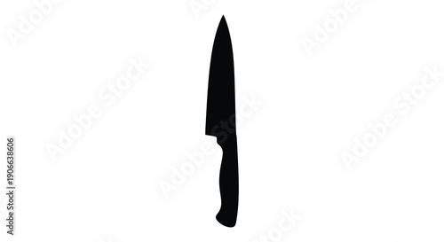 A stark black silhouette of a kitchen knife against a pure white background portraying a simple yet striking image silhouette