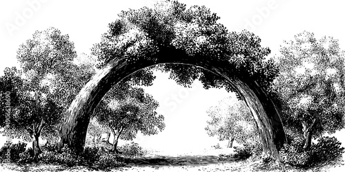 Vintage botanical arch in semicircular form - artistic design for decor and prints
