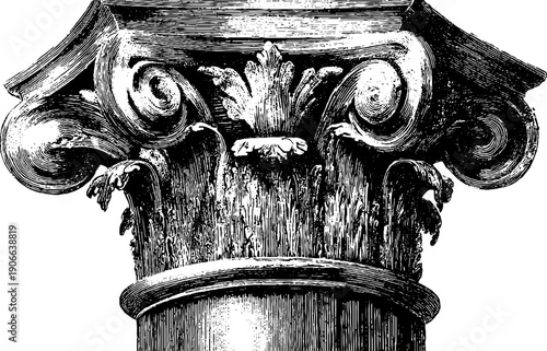 Vintage architectural column capital with botanical ornament - design for classic decor and art projects