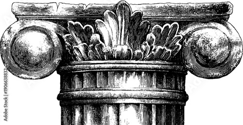 Vintage architectural column capital with ornamental botanical design for retro engraving