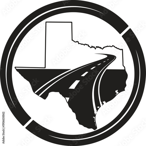Texas state map with highway road vector illustration within a circle representing travel transportation and logistics within the lone star state