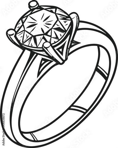Vector isolated on transparent bg diamond engagement ring with solitaire setting