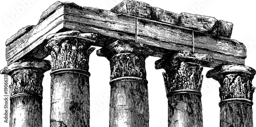 Classical architectural columns with botanical motifs for design and decoration