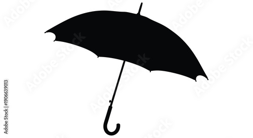 A striking black umbrella is displayed against a plain white background exhibiting a bold minimalist silhouette high quality professional detailed modern