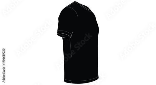 A stark black t shirt is displayed in profile against a white background showcasing its simple form silhouette high quality professional detailed