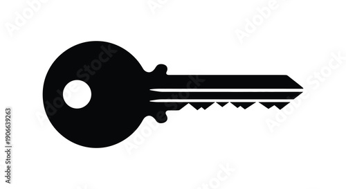 A stark black silhouette of a classic metal key displaying a simple and iconic design silhouette high quality professional detailed modern