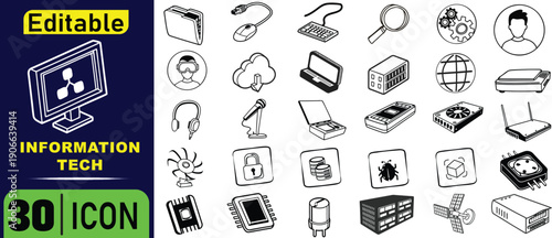 Information Technology Set editable computer 3 monitor