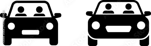 Two cars with people inside on white background