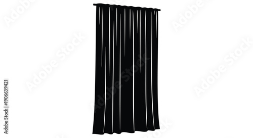 A stark black curtain hangs vertically creating a dramatic minimalist aesthetic with a bold solid silhouette high quality professional detailed modern