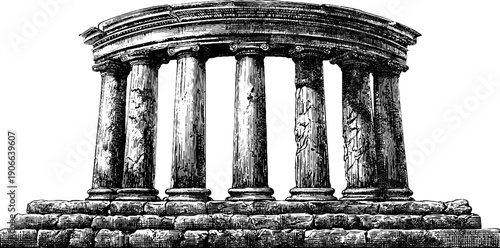 Vintage architectural elements engraving of classical column structure for design
