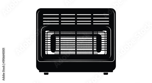 A stark black silhouette showcases a portable electric heater with a rectangular design and visible heating elements silhouette high quality professional