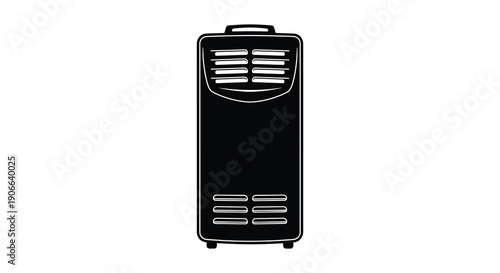 A stark black silhouette depicts a vintage radio with prominent speaker grills and a minimalist design silhouette high quality professional detailed