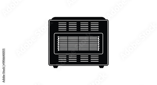 A stark black silhouette of a portable electric heater with a rectangular shape and visible heating elements silhouette high quality professional