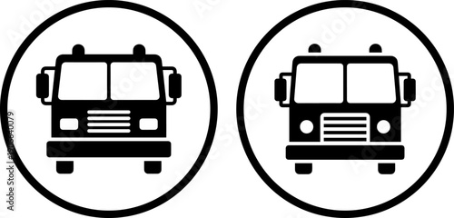 Modern fire trucks in circular icons for emergency service branding