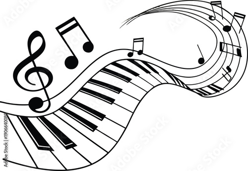 Vector isolated on transparent bg musical notes and piano keys illustration