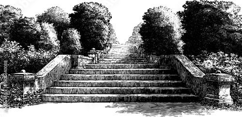 Vintage botanical staircase silhouette for design and decor