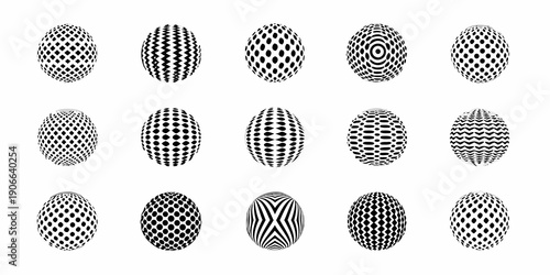 Optical illusions a collection of patterned spheres on a white background