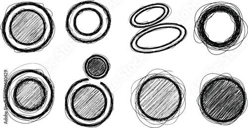 Abstract Scribble Art: A collection of various scribbled circles and ovals, embodying creativity and spontaneity. Explore the unique textures of each shape