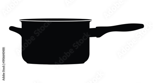 A stark black silhouette depicts a stainless steel saucepan with a long handle and lid showcasing kitchenware silhouette high quality professional
