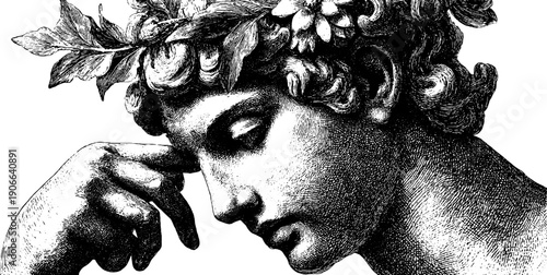 Classical statue with botanical details - timeless vintage art for design and decoration