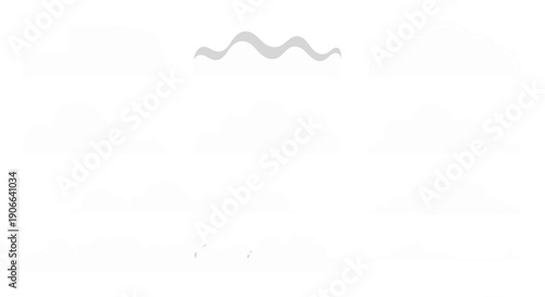 Minimalist Light Grey Cloud Shapes and Wavy Line Vector Illustration Set.