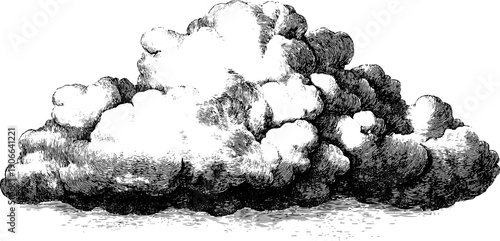 Vintage botanical cloud engraving with drifting shapes for artistic design