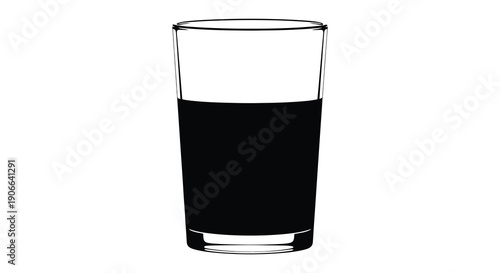 A stark minimalist depiction of a tall drinking glass partially filled with dark liquid presented as a silhouette high quality professional