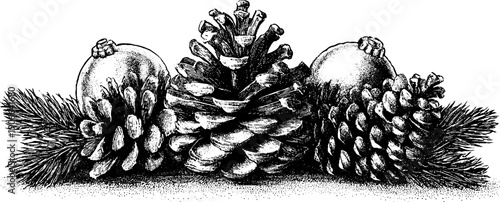 Vintage festive decoration with pine cones and spruce for holiday branding and design