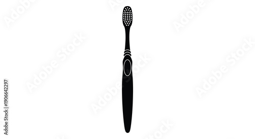 A stark black silhouette of a modern toothbrush stands isolated on a clean white background emphasizing its form silhouette high quality