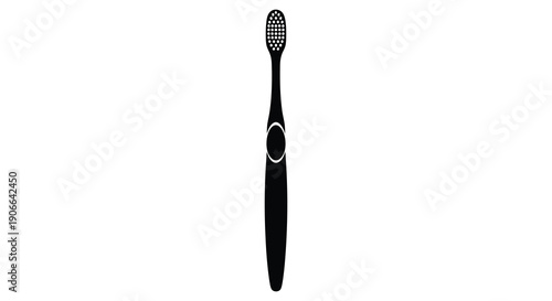 A stark black toothbrush stands prominently against a pure white background creating a bold graphic silhouette high quality professional detailed modern