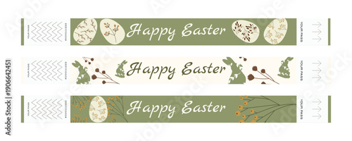 Scandinavian Easter wristband ticket set with bunny eggs flowers and spring plants