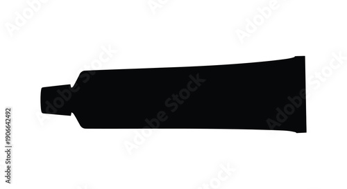 A stark black silhouette depicts a tube of toothpaste showcasing its form and shape against a white background silhouette high quality