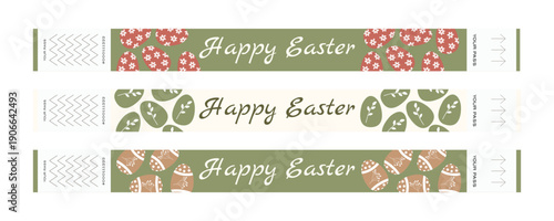 Easter festival wristband ticket set with eggs flowers and plants in Scandinavian style