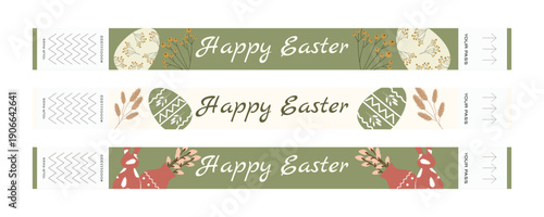 Minimal Easter wristband ticket set with eggs flowers and plants in Nordic Scandinavian style