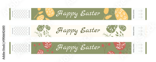 Easter festival wristband ticket set with eggs candles flowers and plants in Scandinavian style