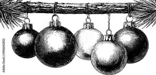 Vintage festive ornament engraving with botanical elements for holiday decoration design