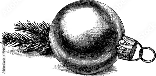 Vintage botanical festive ornament with engraved surface texture for holiday decoration