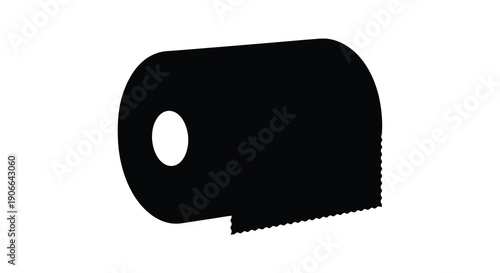 A stark black silhouette depicts a partially used roll of paper towels against a bright white background silhouette high quality professional