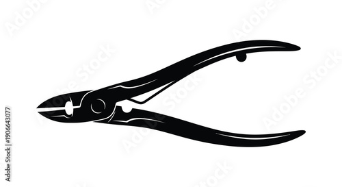 A sleek black silhouette of metal cutting pliers displayed in profile against a plain white background silhouette high quality professional detailed