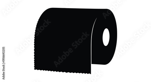 A stark black silhouette depicts a partially used roll of toilet paper against a white background silhouette high quality professional detailed