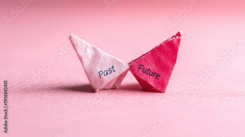 A pink origami figure representing choices between 