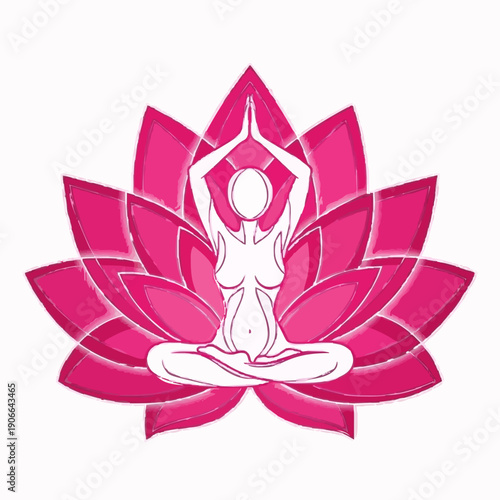 Sacred Mandala and Lotus Meditation Concept for Mental Wellness. A serene digital artwork featuring a woman in a state of deep relaxation.