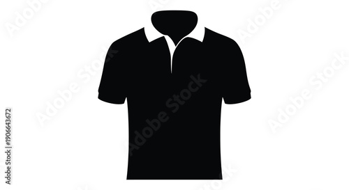 A stark black graphic depicts a polo shirt emphasizing its collar and shape in a minimalist silhouette high quality professional detailed