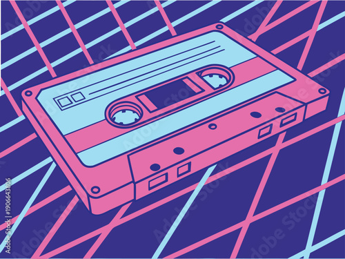 Vector isolated on transparent bg cassette tape with play and rewind buttons