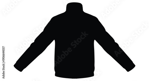 A stark black silhouette of a person wearing a jacket with arms outstretched creating a simple form silhouette high quality professional
