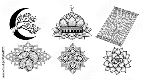 Intricate geometric patterns and fractal-like structures in black and white artwork