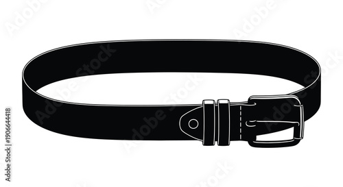 A detailed black outline depicts a leather belt with a prominent buckle showcasing a classic accessory silhouette high quality professional modern