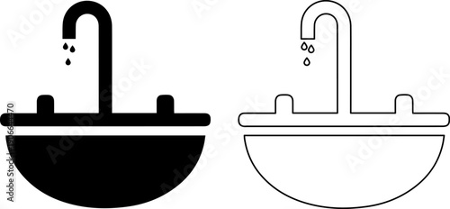 Modern faucet icons with water droplets for bathroom and kitchen designs