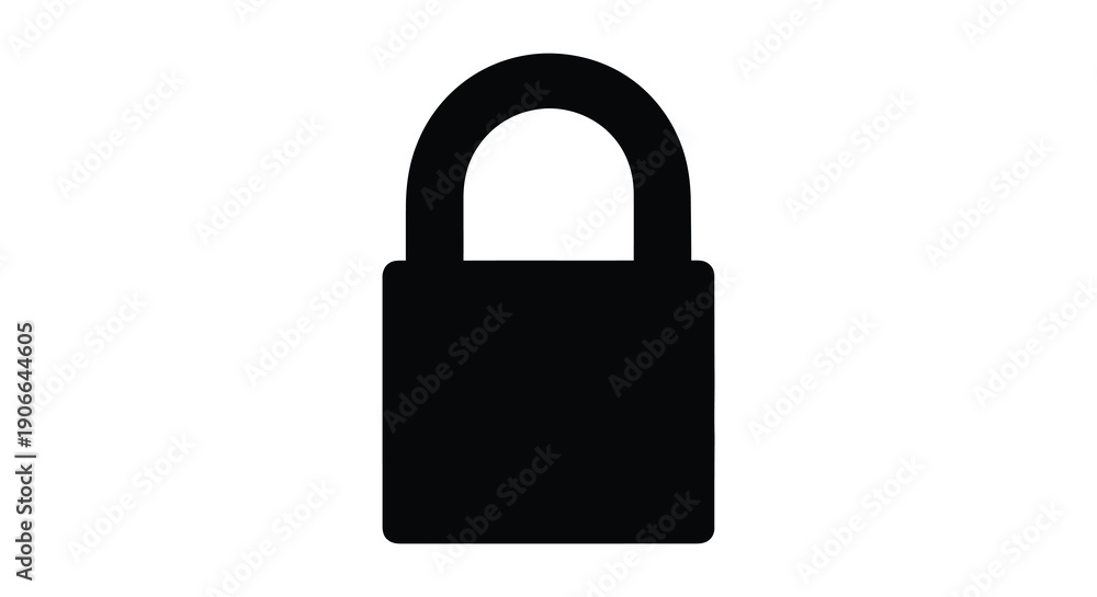 Fototapeta premium A stark black padlock is displayed against a plain white background offering a symbol of security and privacy silhouette high quality